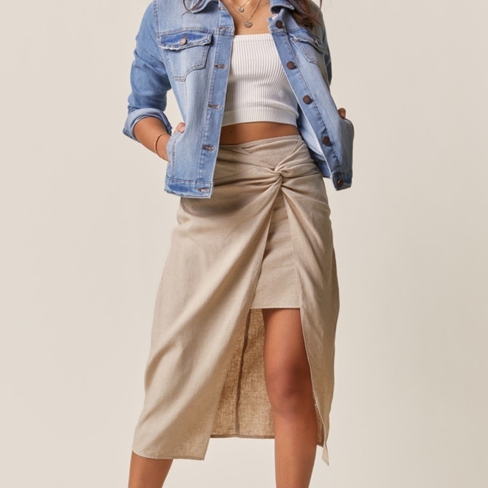 Fallen Linen Side Knot Midi Skirt